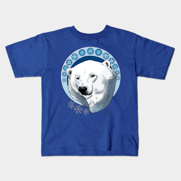 Polar Bear Snowflakes Kids T-Shirt by tigressdragon